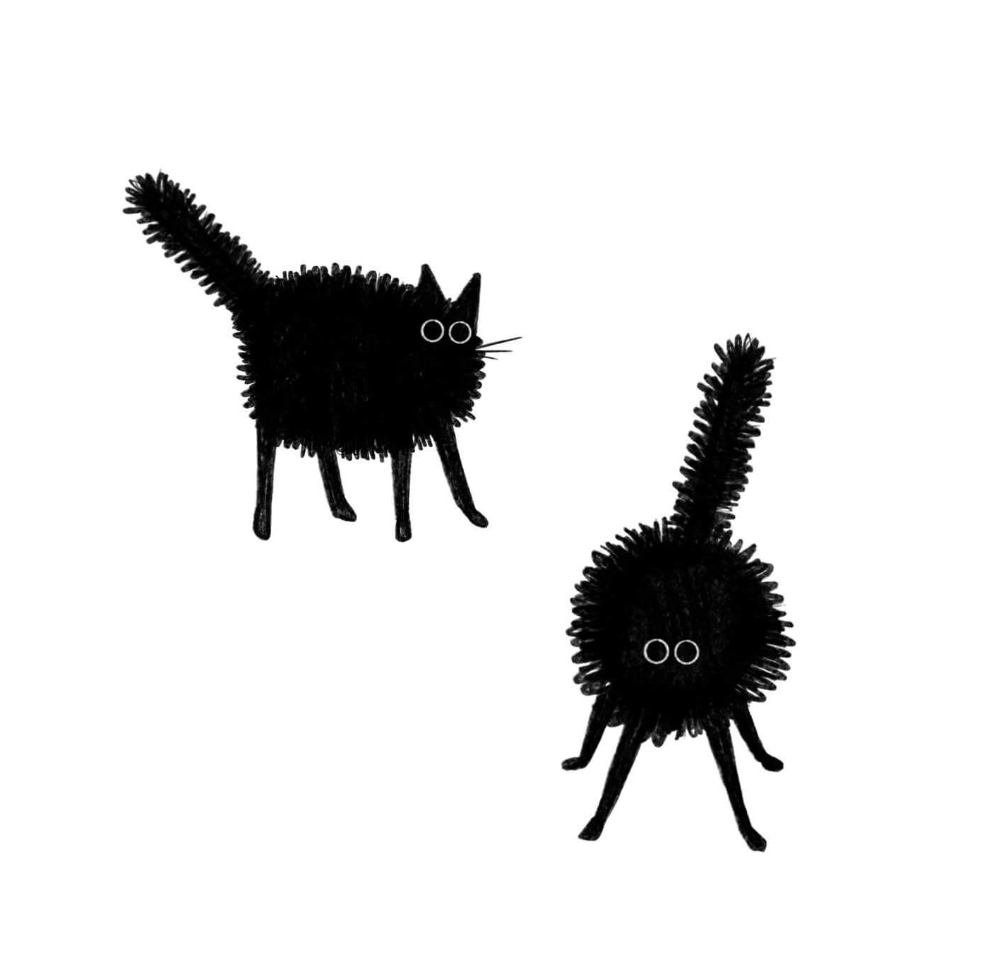 Two scared black cats, illustration by Shawna Mercano