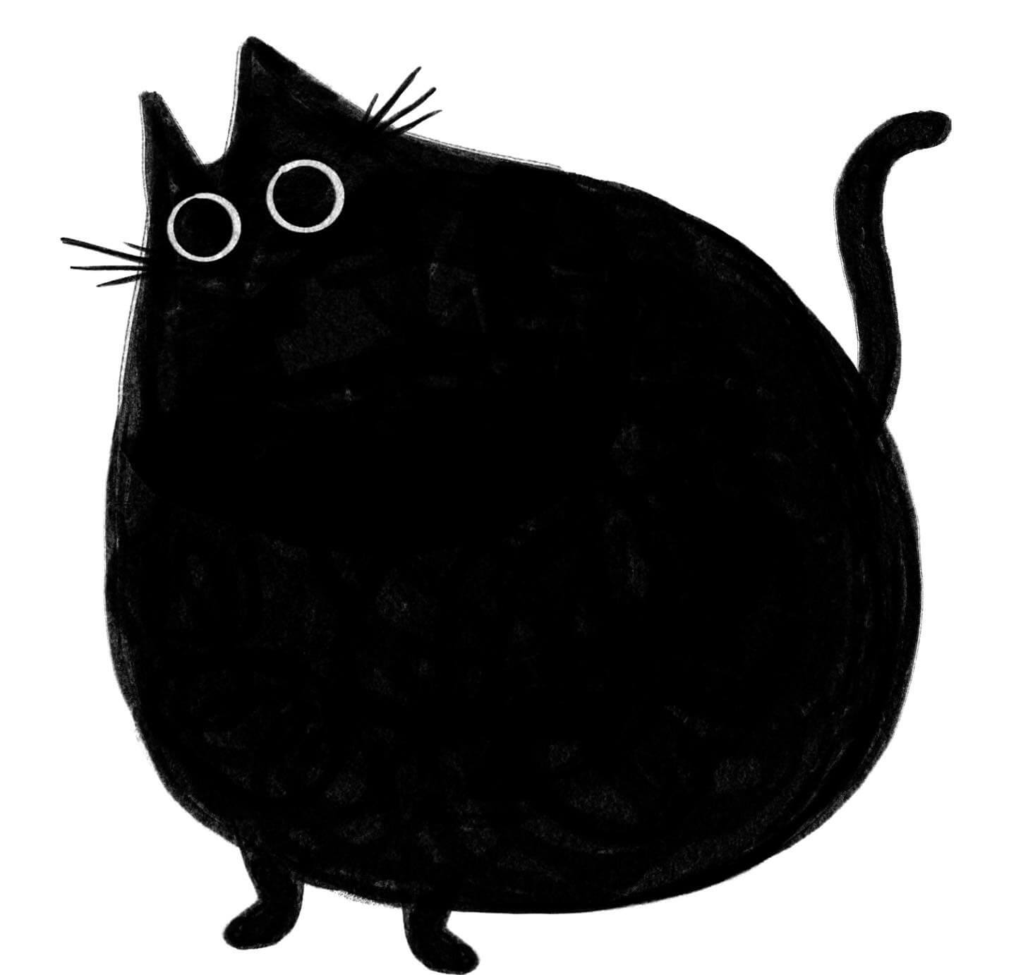 Fat black cat, illustration by Shawna Mercano